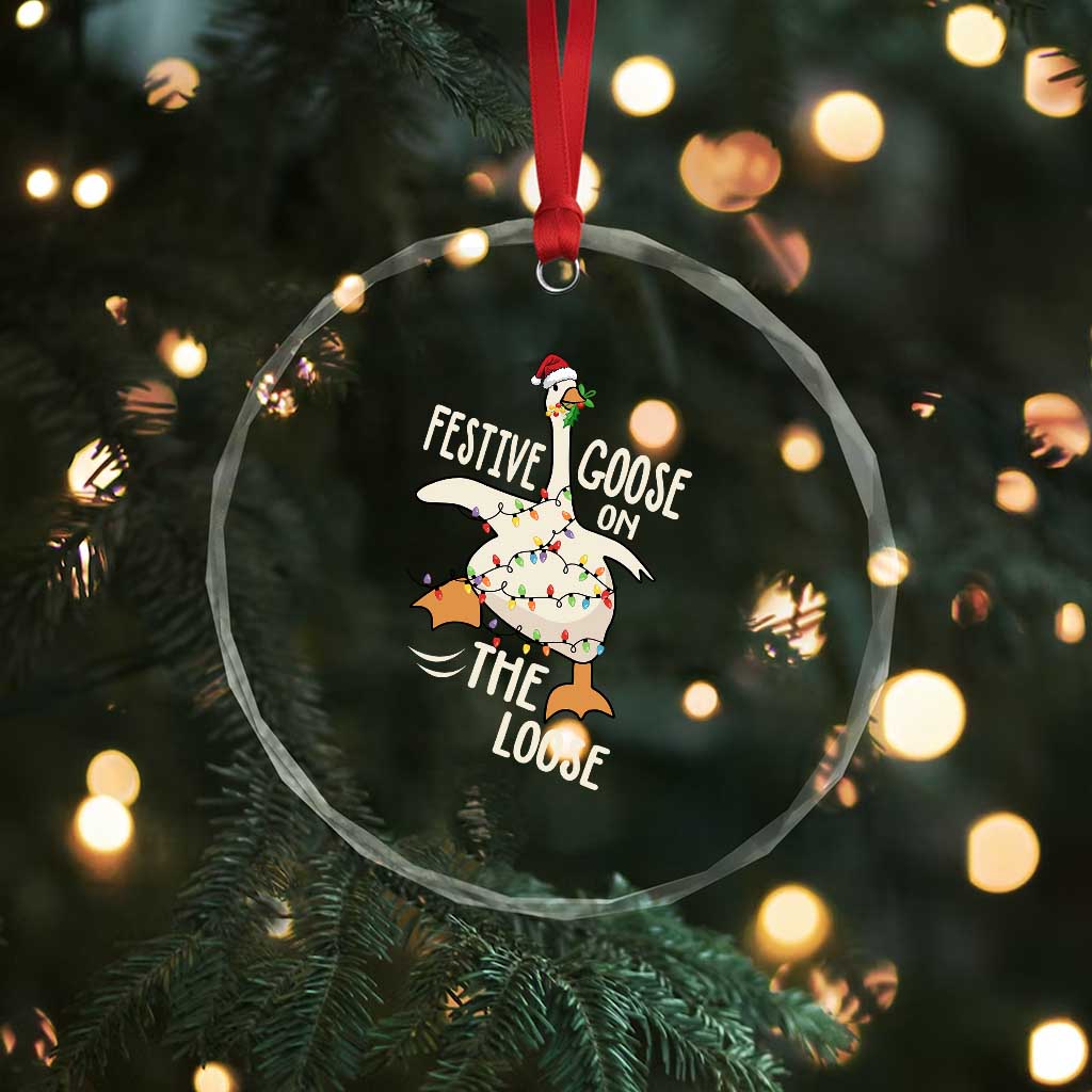 Funny Goose Christmas Crystal Glass Ornament Festive Goose On The Loose Xmas Lights - Wonder Print Shop