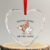 Funny Goose Christmas Heart Crystal Glass Ornament Festive Goose On The Loose Xmas - Wonder Print Shop