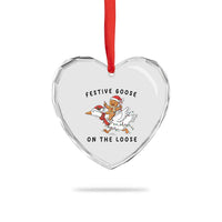 Funny Goose Christmas Heart Crystal Glass Ornament Festive Goose On The Loose Xmas - Wonder Print Shop