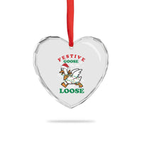 Funny Goose Christmas Heart Crystal Glass Ornament Festive Goose On The Loose Xmas Holiday - Wonder Print Shop