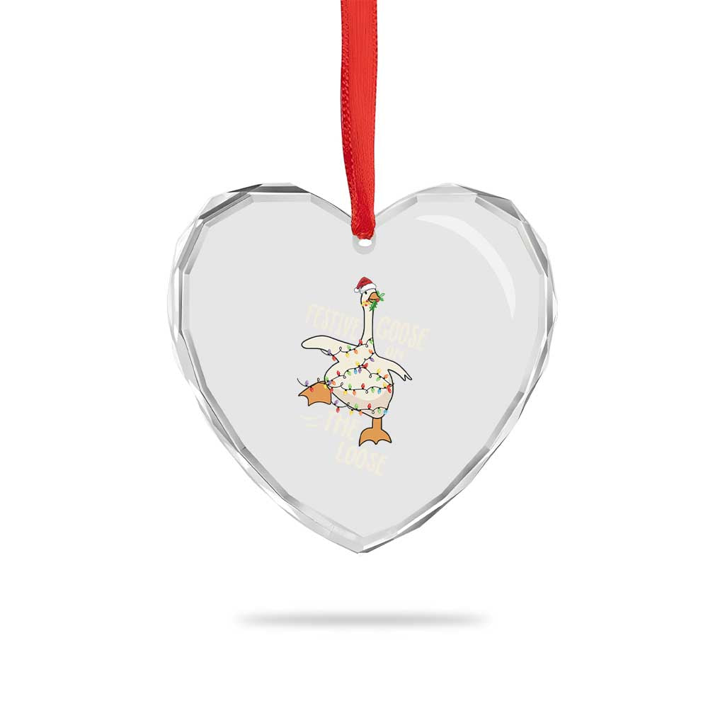 Funny Goose Christmas Heart Crystal Glass Ornament Festive Goose On The Loose Xmas Lights - Wonder Print Shop