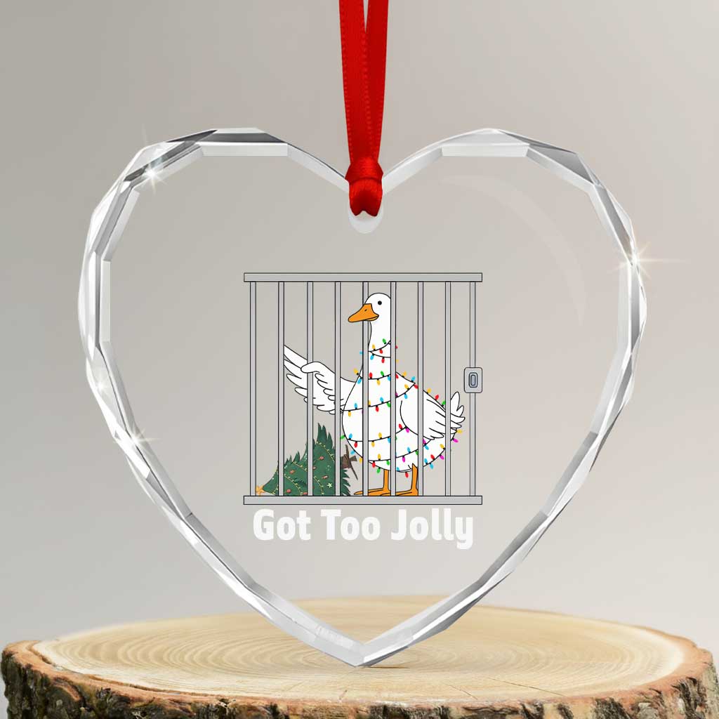 Funny Goose Christmas Heart Crystal Glass Ornament Got Too Jolly - Wonder Print Shop