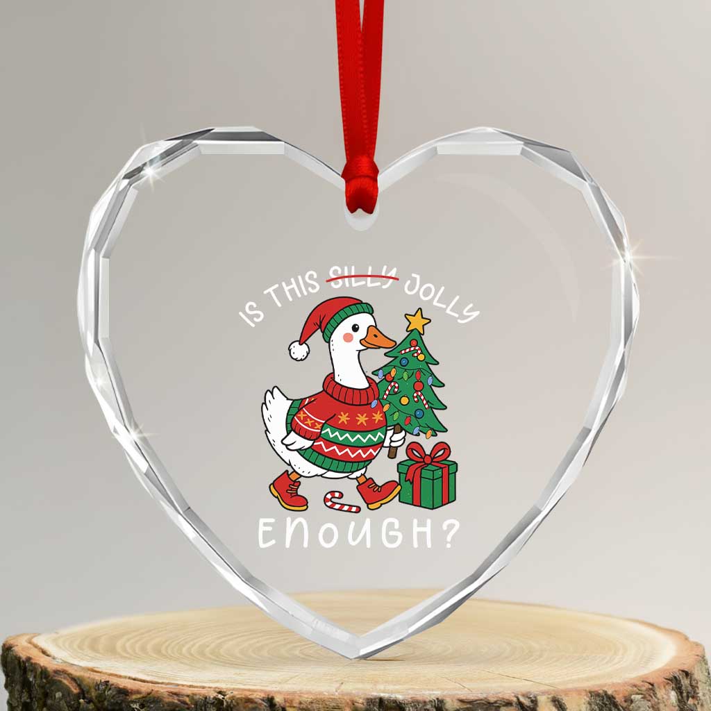 Funny Goose Christmas Heart Crystal Glass Ornament Is This Jolly Enough Cute Xmas Duck - Wonder Print Shop