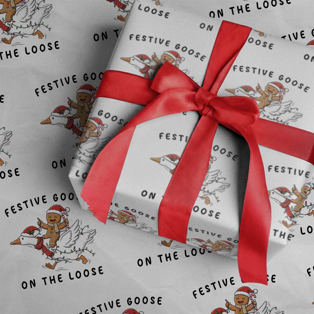 Funny Goose Christmas Wrapping Paper Roll Festive Goose On The Loose Xmas - Wonder Print Shop