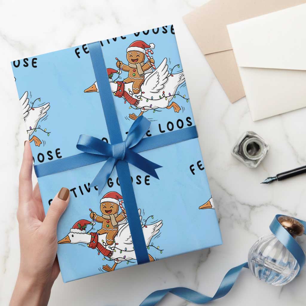 Funny Goose Christmas Wrapping Paper Roll Festive Goose On The Loose Xmas - Wonder Print Shop