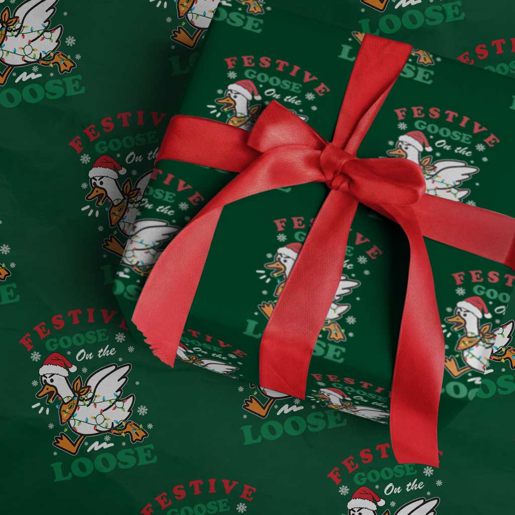 Funny Goose Christmas Wrapping Paper Roll Festive Goose On The Loose Xmas Holiday - Wonder Print Shop