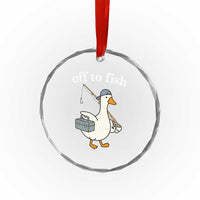 Funny Goose Fishing Crystal Glass Ornament Off to Fish Cute Waterfowl Angler Gift for Fishing Lovers
