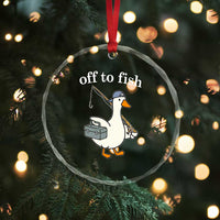Funny Goose Fishing Crystal Glass Ornament Off to Fish Cute Waterfowl Angler Gift for Fishing Lovers