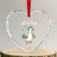 Funny Goose Fishing Heart Crystal Glass Ornament Off to Fish Cute Waterfowl Angler Gift for Fishing Lovers