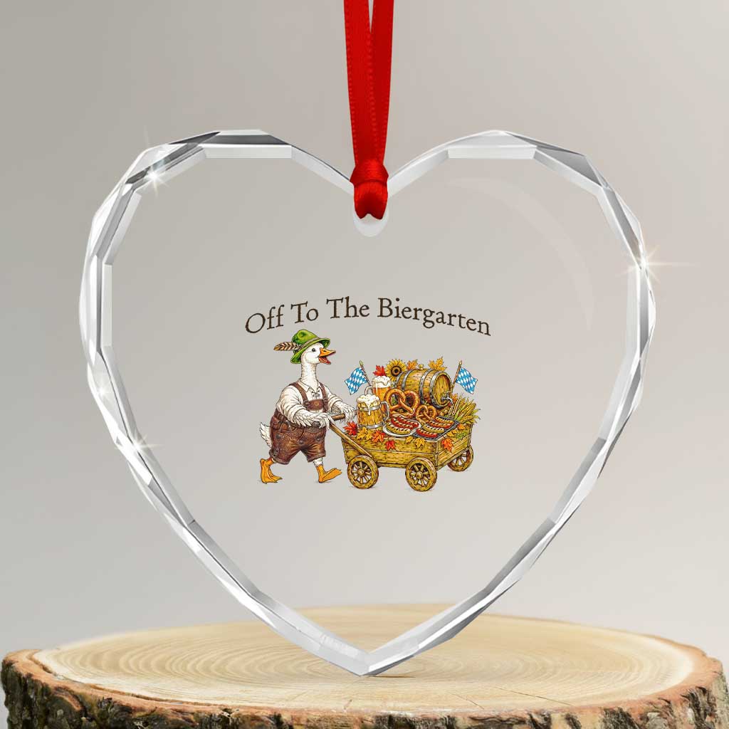 Funny Goose German Beer Festival Heart Crystal Glass Ornament Off To The Biergarten