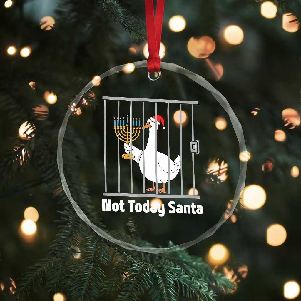 Funny Goose Hanukkah Chanukah Crystal Glass Ornament Not Today Santa - Wonder Print Shop