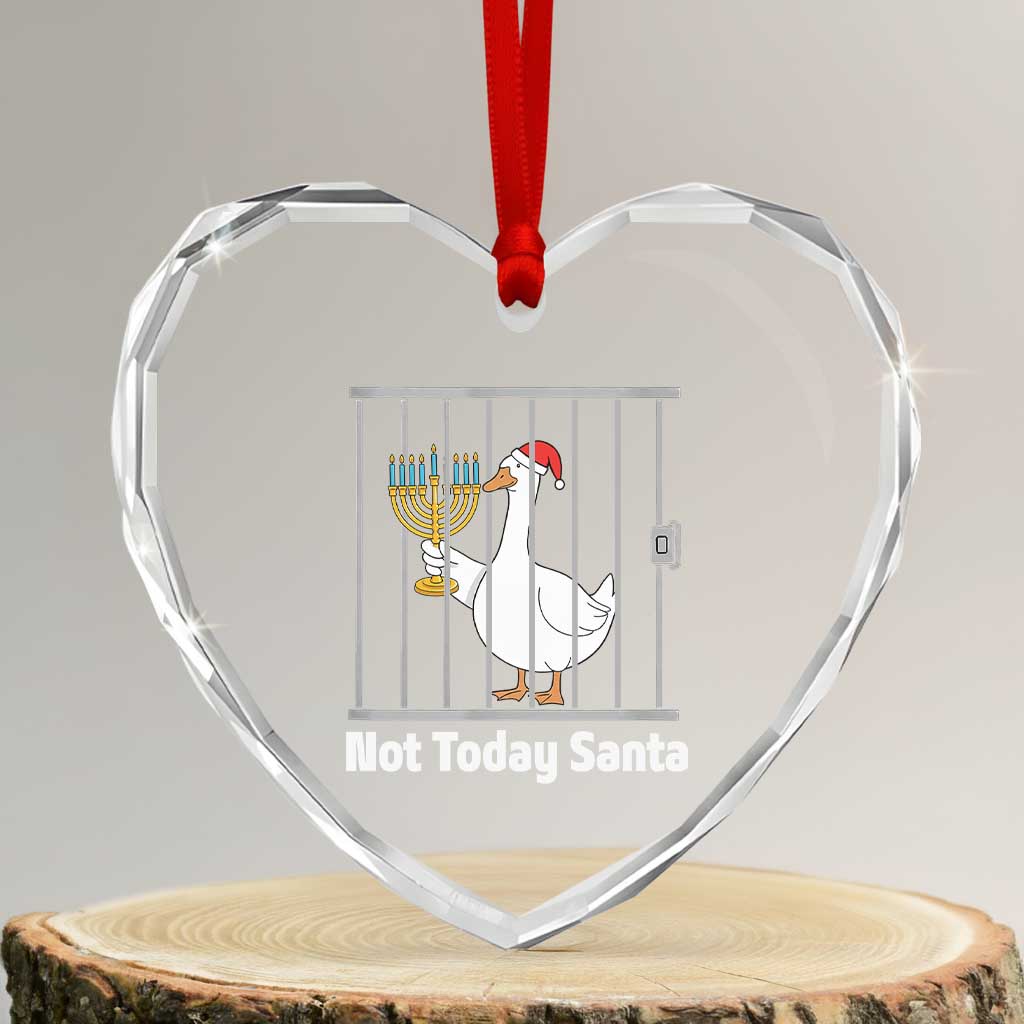 Funny Goose Hanukkah Chanukah Heart Crystal Glass Ornament Not Today Santa - Wonder Print Shop