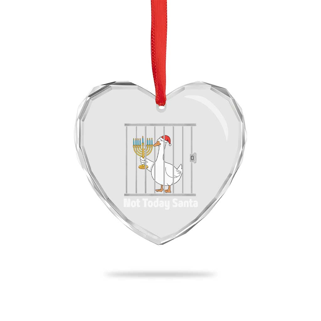 Funny Goose Hanukkah Chanukah Heart Crystal Glass Ornament Not Today Santa - Wonder Print Shop