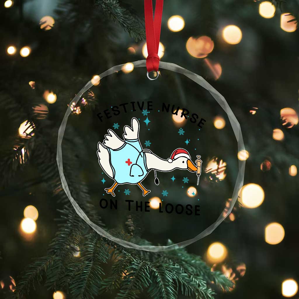 Funny Goose Nurse Christmas Crystal Glass Ornament Festive Nurses On The Loose - Wonder Print Shop