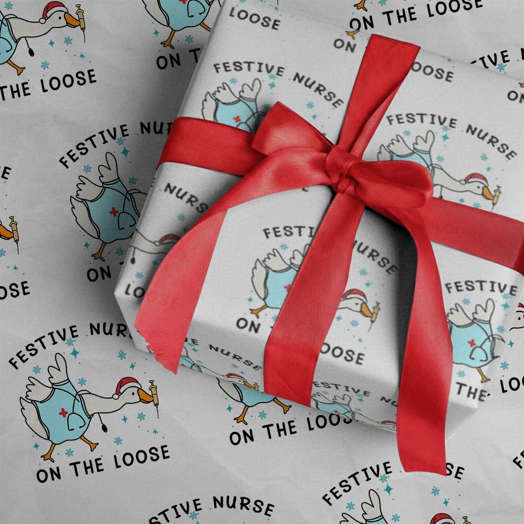 Funny Goose Nurse Christmas Wrapping Paper Roll Festive Nurses On The Loose - Wonder Print Shop