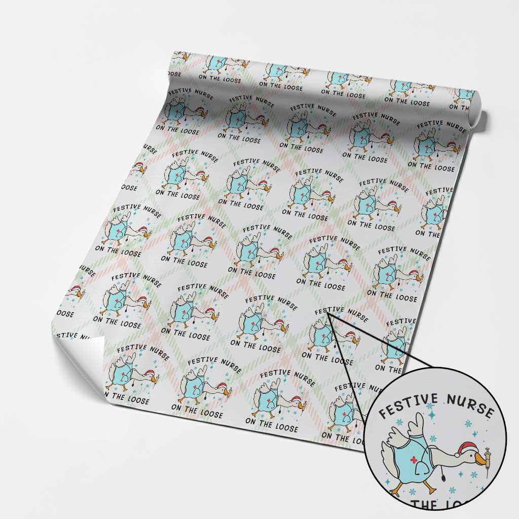 Funny Goose Nurse Christmas Wrapping Paper Roll Festive Nurses On The Loose - Wonder Print Shop