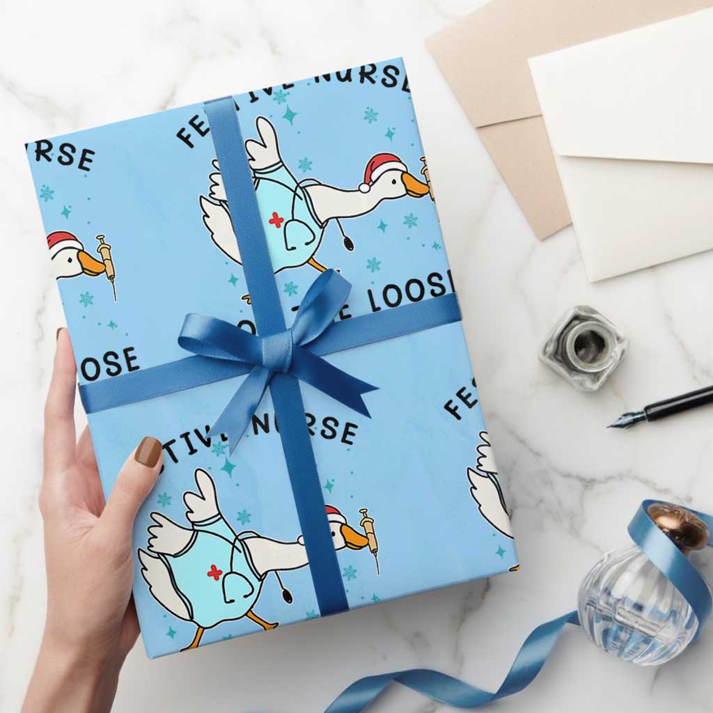 Funny Goose Nurse Christmas Wrapping Paper Roll Festive Nurses On The Loose - Wonder Print Shop