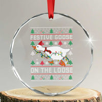 Funny Goose Ugly Christmas Crystal Glass Ornament Festive Goose On The Loose - Wonder Print Shop