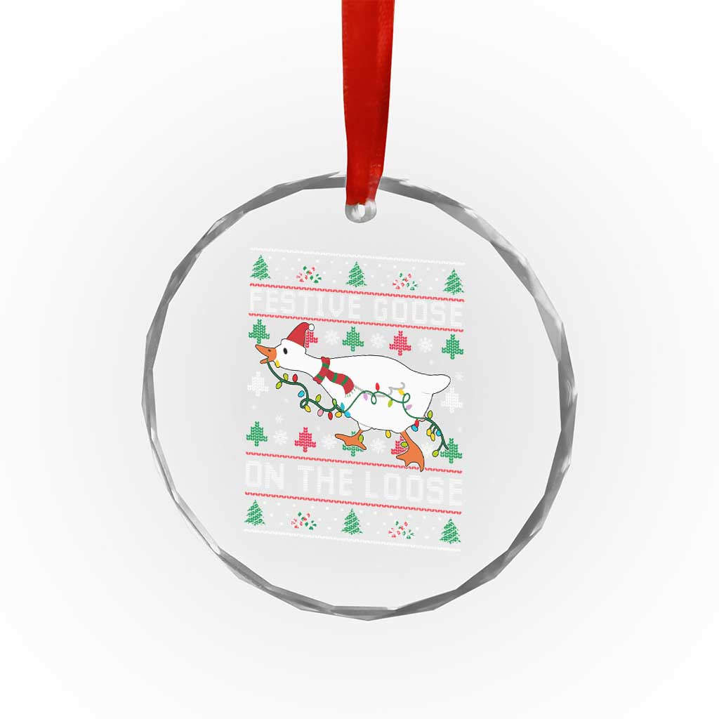 Funny Goose Ugly Christmas Crystal Glass Ornament Festive Goose On The Loose - Wonder Print Shop