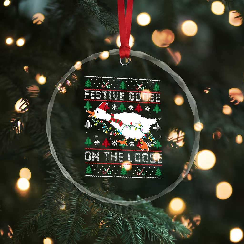 Funny Goose Ugly Christmas Crystal Glass Ornament Festive Goose On The Loose - Wonder Print Shop