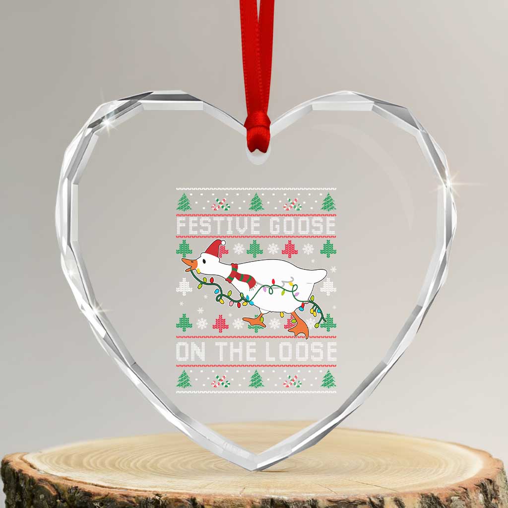 Funny Goose Ugly Christmas Heart Crystal Glass Ornament Festive Goose On The Loose - Wonder Print Shop