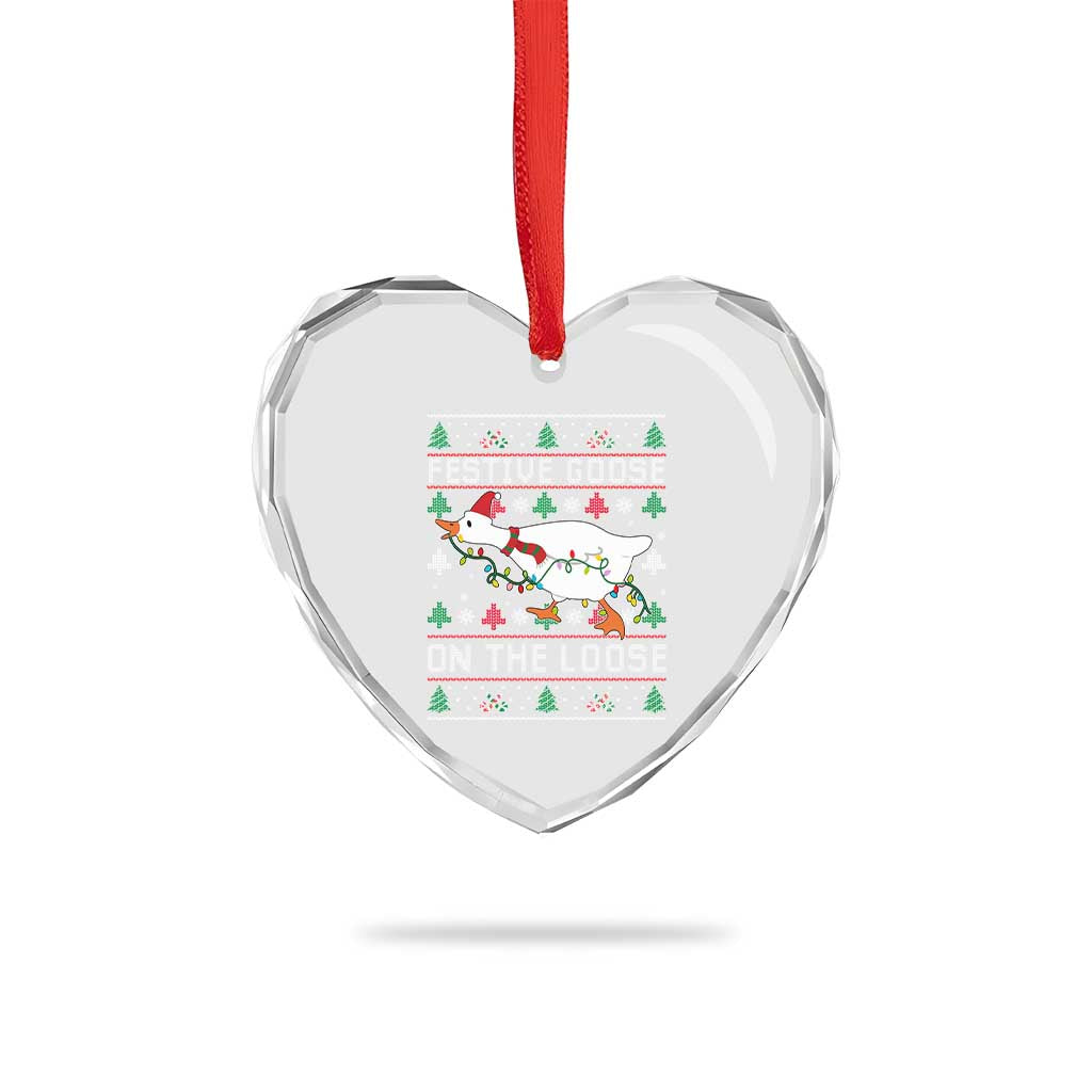 Funny Goose Ugly Christmas Heart Crystal Glass Ornament Festive Goose On The Loose - Wonder Print Shop