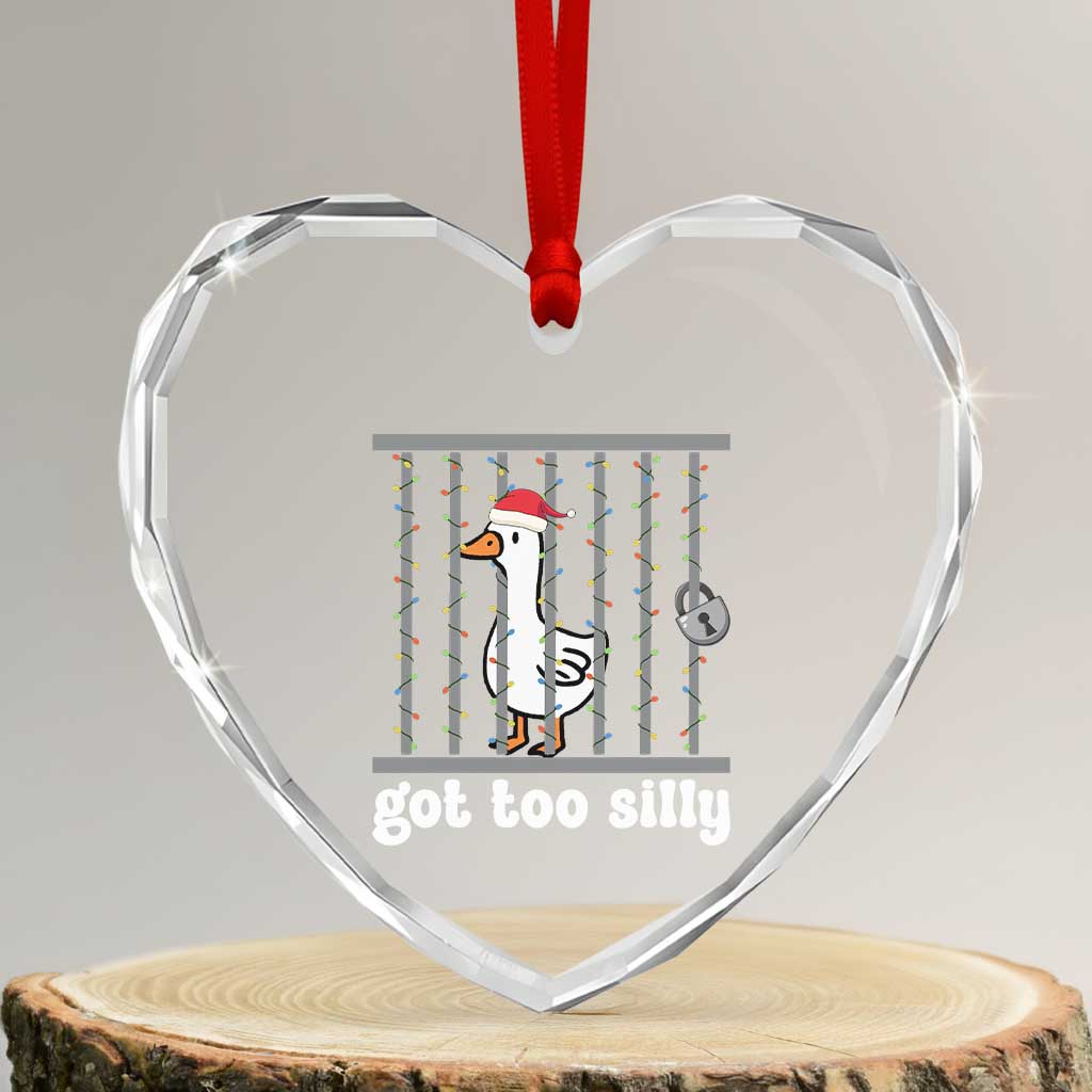 Funny Got Too Silly Christmas Heart Crystal Glass Ornament Santa Goose Pun Humor Animal Lovers - Wonder Print Shop