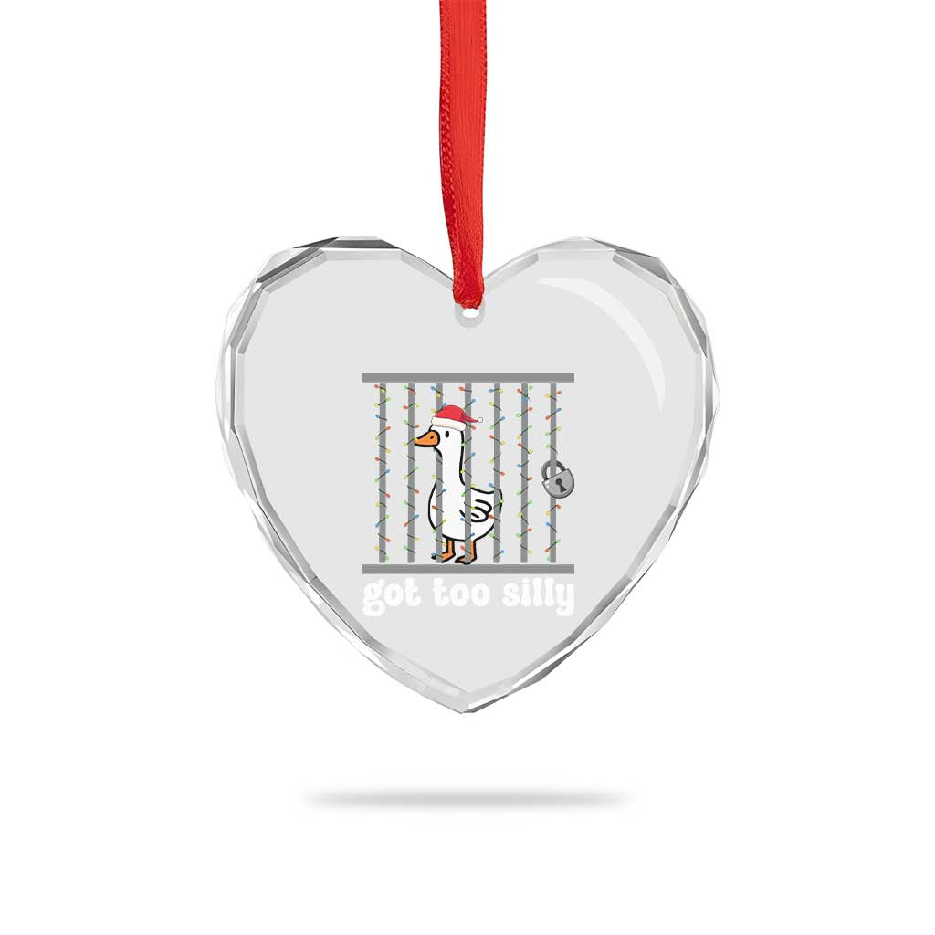 Funny Got Too Silly Christmas Heart Crystal Glass Ornament Santa Goose Pun Humor Animal Lovers - Wonder Print Shop