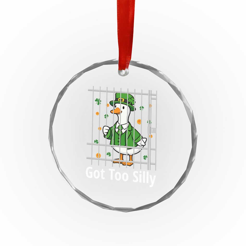 Funny Got Too Silly St Patricks Day Crystal Glass Ornament Goose Pun Humor Animal Lovers Shamrock