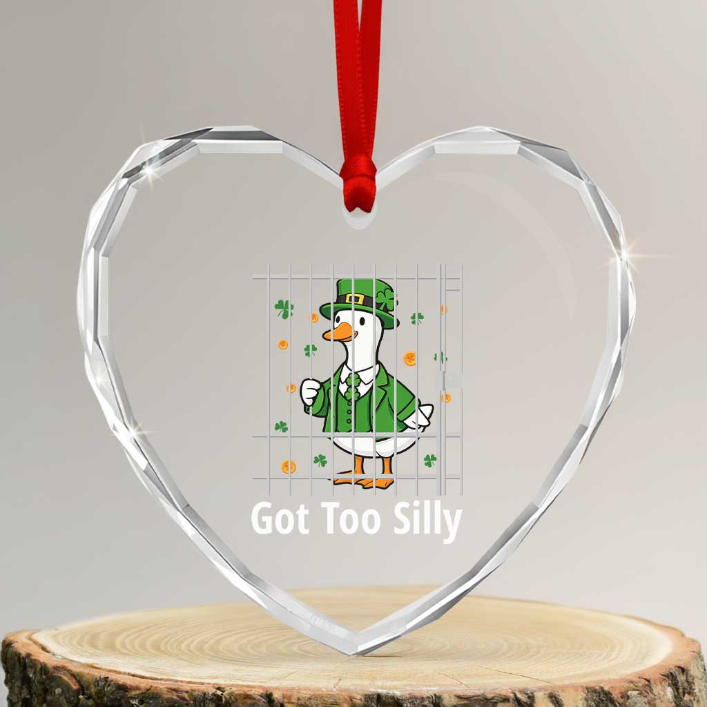 Funny Got Too Silly St Patricks Day Heart Crystal Glass Ornament Goose Pun Humor Animal Lovers Shamrock
