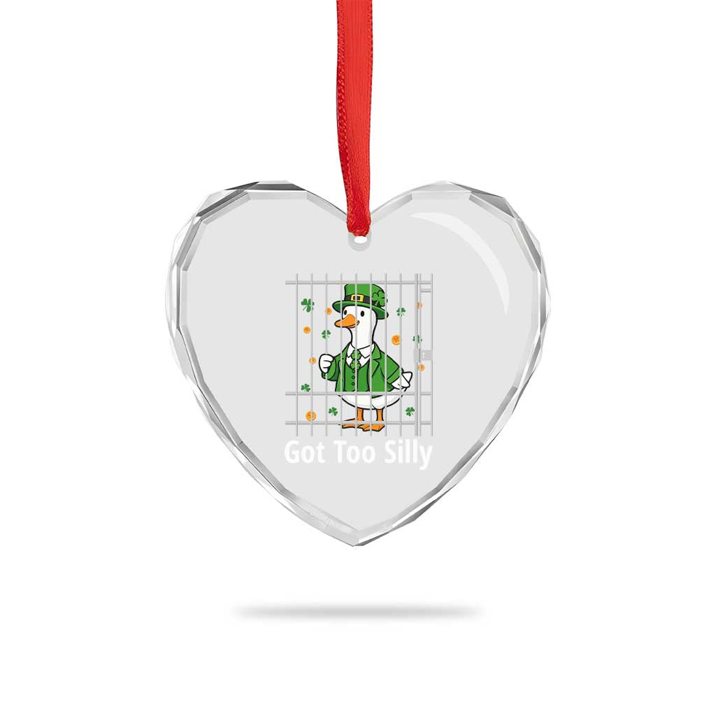 Funny Got Too Silly St Patricks Day Heart Crystal Glass Ornament Goose Pun Humor Animal Lovers Shamrock