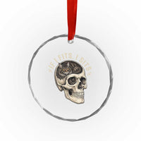 Funny Gothic Black Cat Skull Crystal Glass Ornament If I Fits I Sits