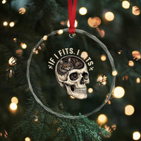 Funny Gothic Black Cat Skull Crystal Glass Ornament If I Fits I Sits