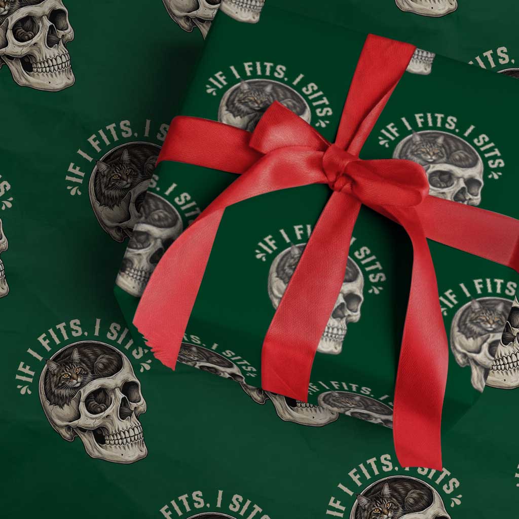 Funny Gothic Black Cat Skull Wrapping Paper Roll If I Fits I Sits