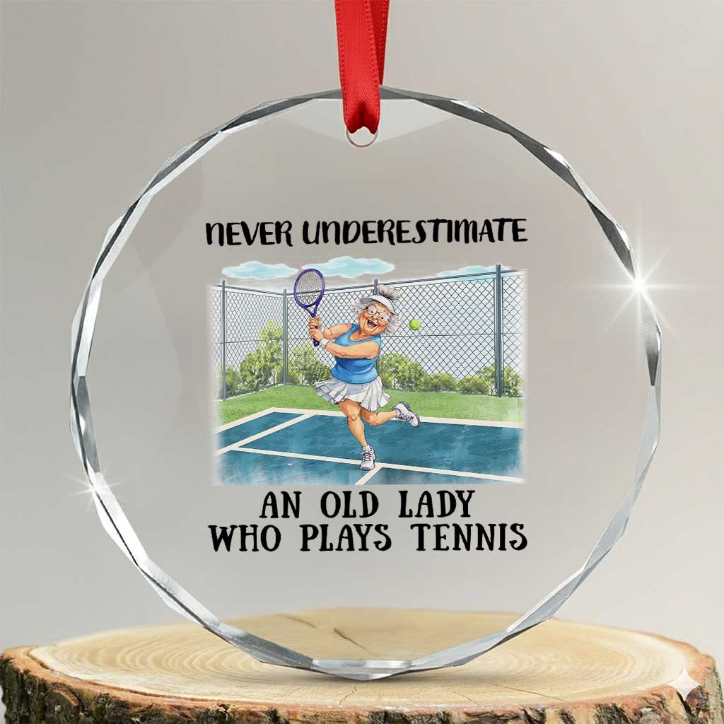 Funny Grandma Tennis Player Gift Crystal Glass Ornament Never Underestimate An Old Lady - Wonder Print Shop