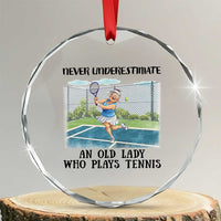 Funny Grandma Tennis Player Gift Crystal Glass Ornament Never Underestimate An Old Lady - Wonder Print Shop