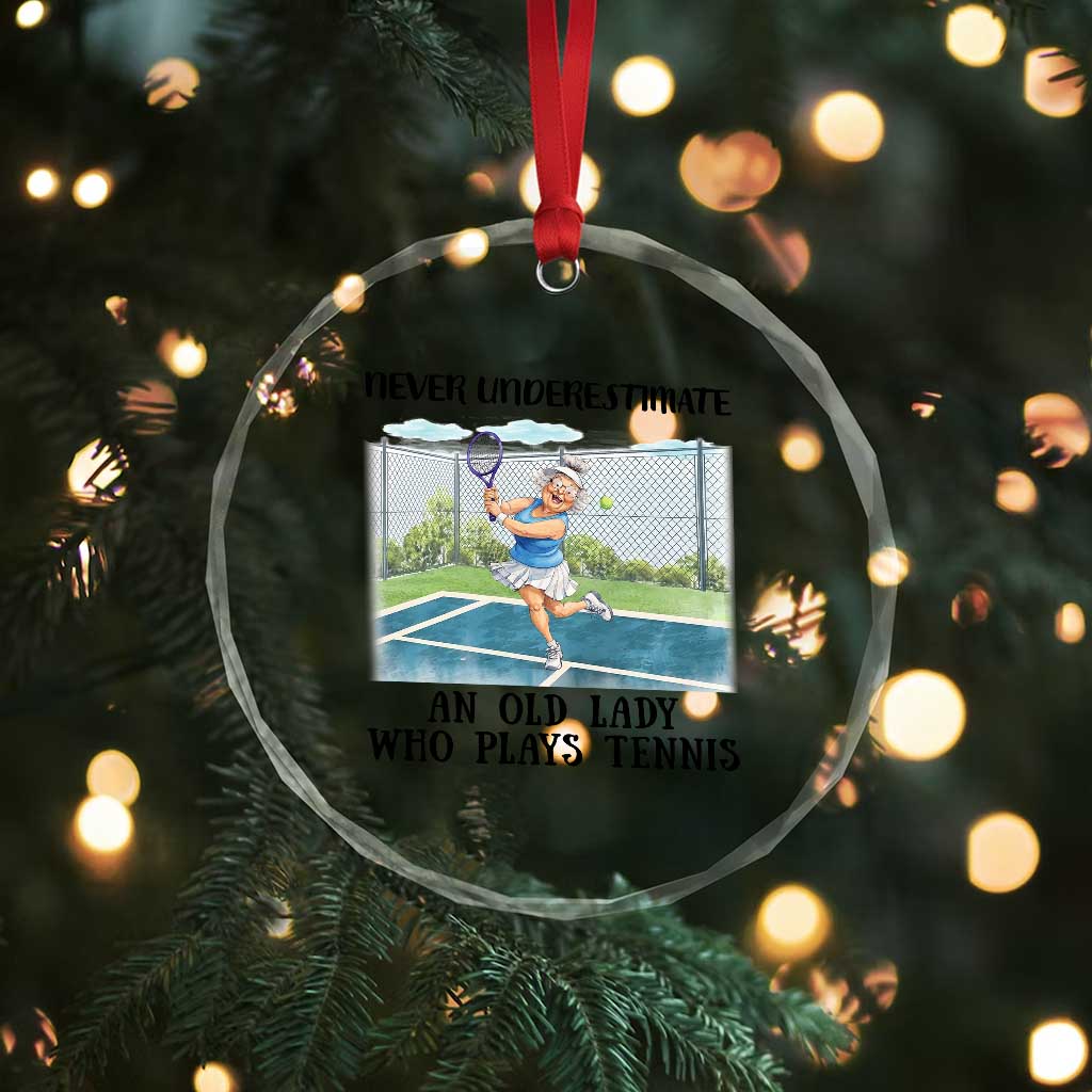 Funny Grandma Tennis Player Gift Crystal Glass Ornament Never Underestimate An Old Lady - Wonder Print Shop