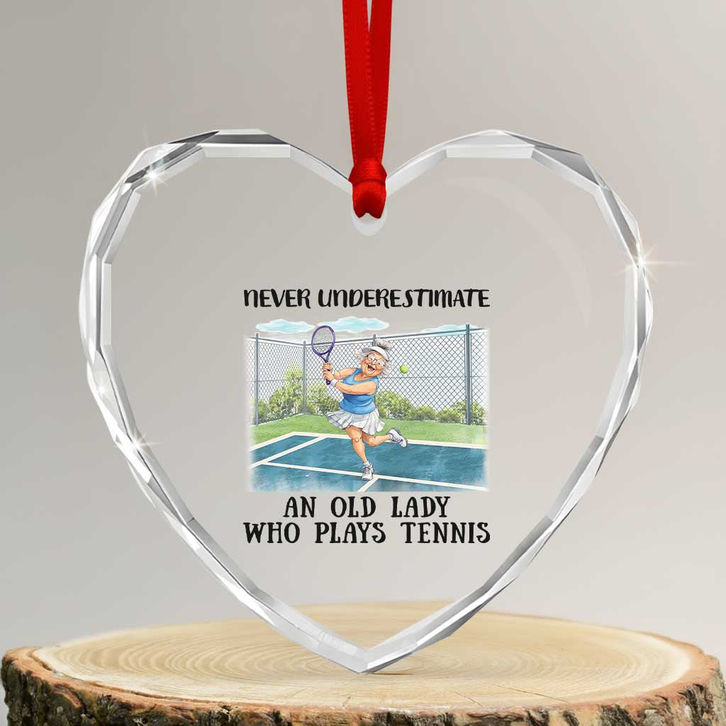 Funny Grandma Tennis Player Gift Heart Crystal Glass Ornament Never Underestimate An Old Lady - Wonder Print Shop