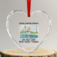 Funny Grandma Tennis Player Gift Heart Crystal Glass Ornament Never Underestimate An Old Lady - Wonder Print Shop