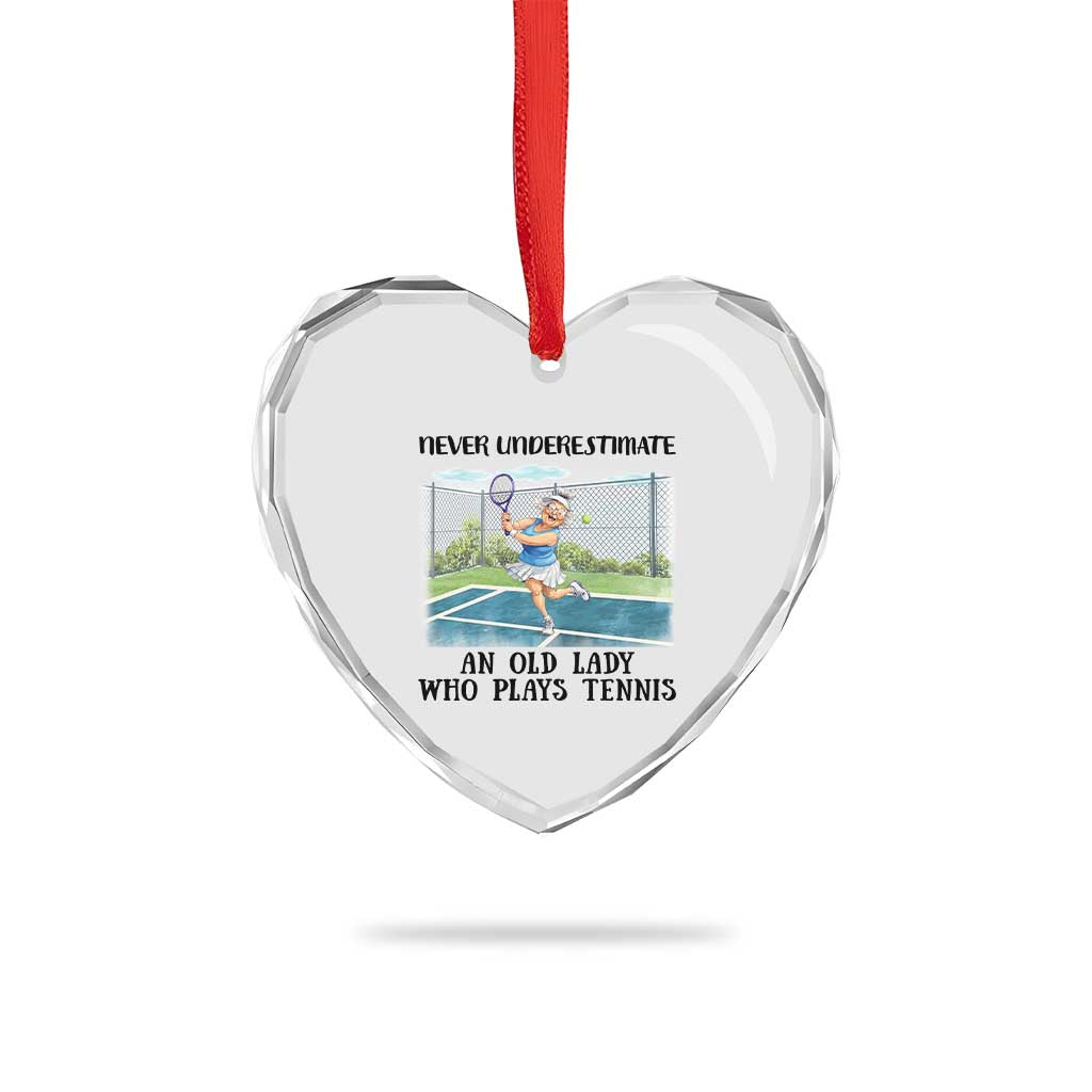 Funny Grandma Tennis Player Gift Heart Crystal Glass Ornament Never Underestimate An Old Lady - Wonder Print Shop
