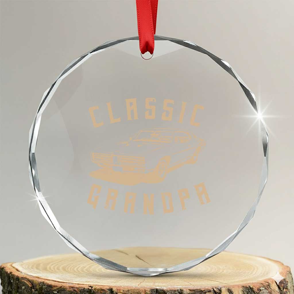 Funny Grandpa Classic Car Graphic Crystal Glass Ornament