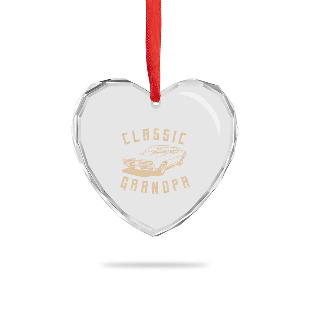 Funny Grandpa Classic Car Graphic Heart Crystal Glass Ornament
