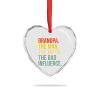 Funny Grandpa Heart Crystal Glass Ornament Retro Man Myth Bad Influence Best Funny Fathers Day - Wonder Print Shop