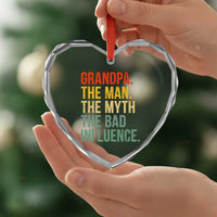 Funny Grandpa Heart Crystal Glass Ornament Retro Man Myth Bad Influence Best Funny Fathers Day - Wonder Print Shop