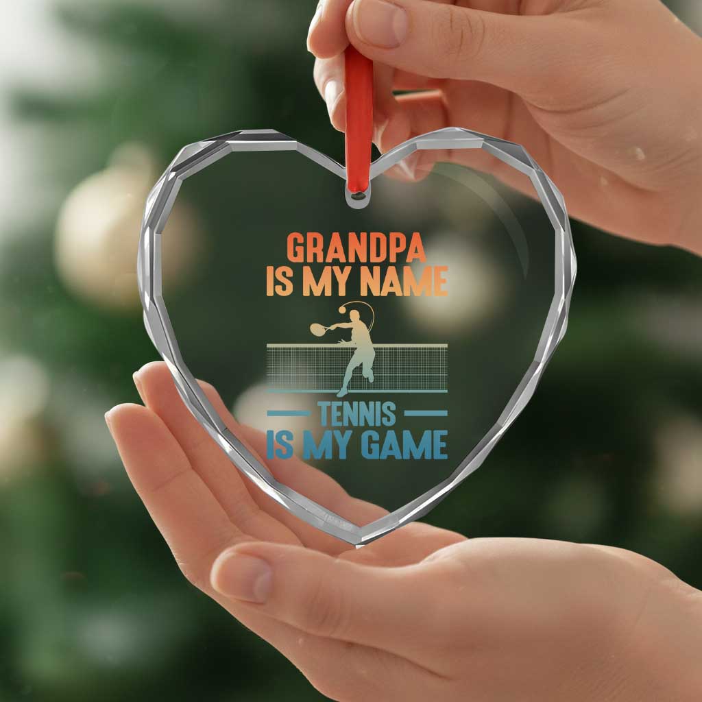 Funny Grandpa Tennis Quote Heart Crystal Glass Ornament Tennis Is My Game - Wonder Print Shop
