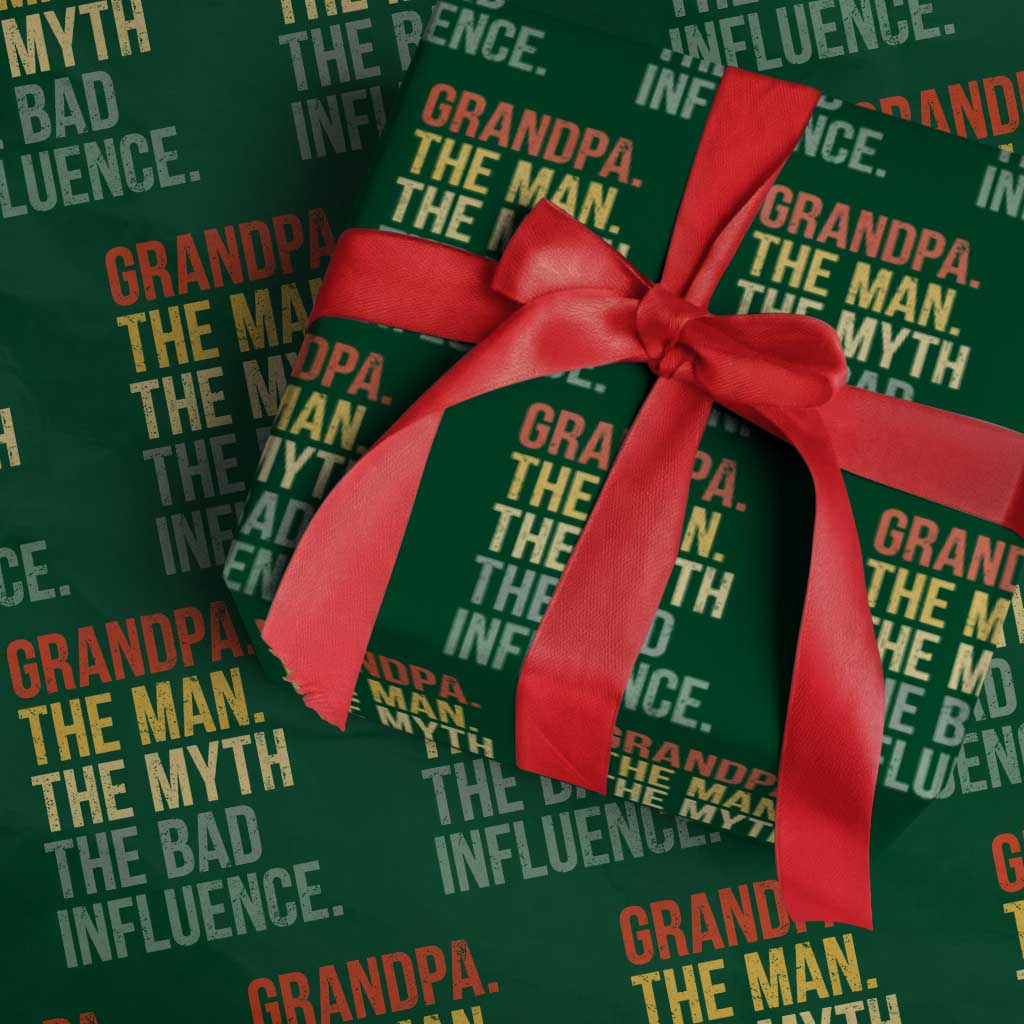 Funny Grandpa Wrapping Paper Roll Retro Man Myth Bad Influence Best Funny Fathers Day - Wonder Print Shop