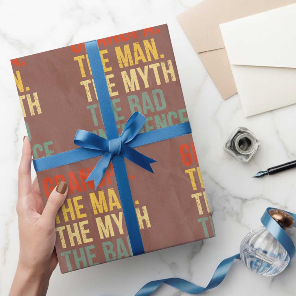 Funny Grandpa Wrapping Paper Roll Retro Man Myth Bad Influence Best Funny Fathers Day - Wonder Print Shop