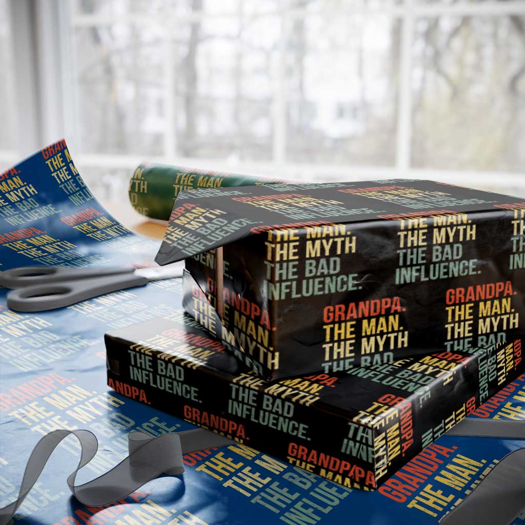 Funny Grandpa Wrapping Paper Roll Retro Man Myth Bad Influence Best Funny Fathers Day - Wonder Print Shop