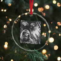 Funny Graphic Bigfoot Selfie with UFOs Weird Crystal Glass Ornament - Wonder Print Shop