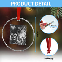 Funny Graphic Bigfoot Selfie with UFOs Weird Crystal Glass Ornament - Wonder Print Shop